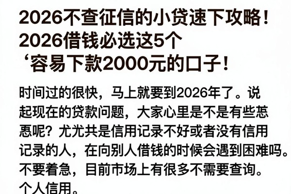 2026不查征信的小贷速下攻略！2026借钱必选这5个容易下款2000元的口子