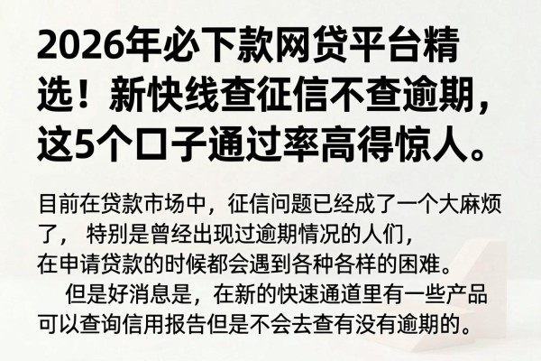 2026年必下款网贷平台精选！新快线查征信不查逾期，这5个口子通过率高得惊人
