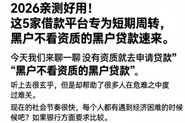 2026亲测好用!这5家借款平台专为短期周转,黑户不看资质的黑户贷款速来
