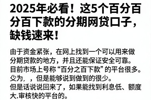2025年必看!这5个百分百下款的分期网贷口子,缺钱速来!