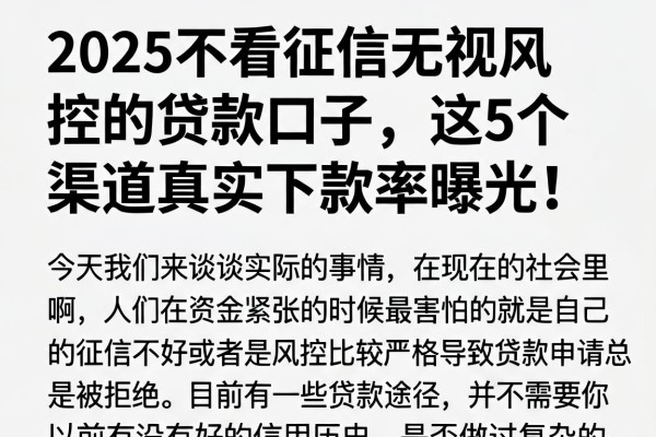 2025不看征信无视风控的贷款口子,这5个渠道真实下款率曝光!