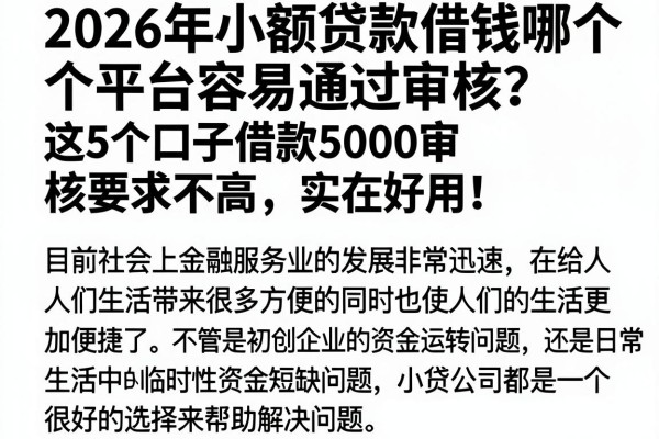 2026年小额贷款借钱哪个平台容易通过审核？这5个口子借款5000审核要求不高，实在好用！
