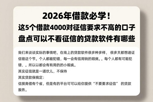 2026年借款必学!这5个借款4000对征信要求不高的口子,盘点可以不看征信的贷款软件有哪些