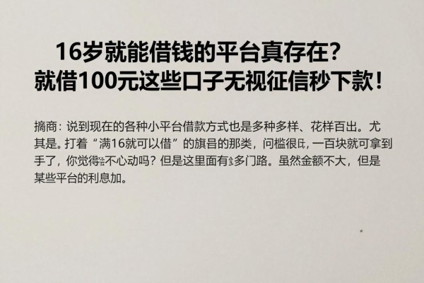 16岁就能借钱的平台真存在?就借100元这些口子无视征信秒下款!