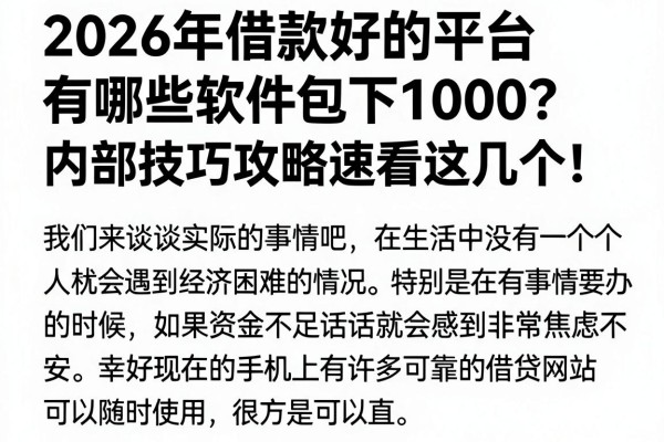 2026年借款好的平台有哪些软件包下1000?内部技巧攻略速看这几个!