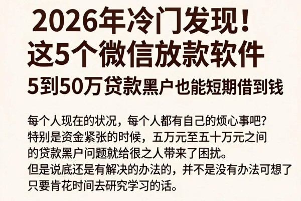 2026年冷门发现!这5个微信放款软件,5到50万贷款黑户也能短期借到钱