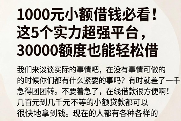 1000元小额借钱必看!这5个实力超强平台,30000额度也能轻松借