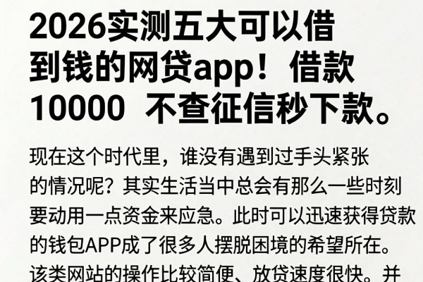 2026实测五大可以借到钱的网贷app!借款1000不查征信秒下款