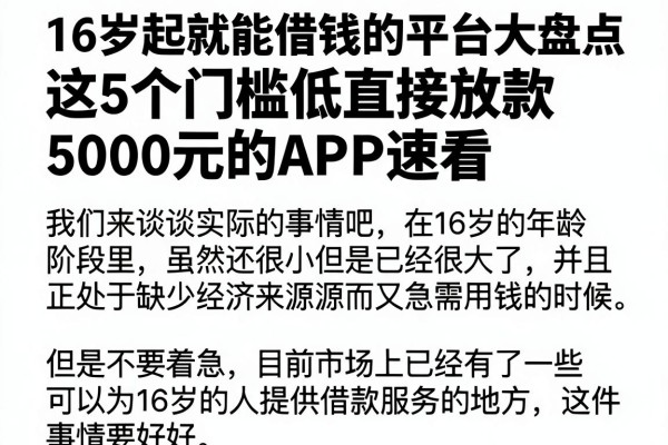 16岁起就能借钱的平台大盘点，这5个门槛低直接放款5000元的APP速看