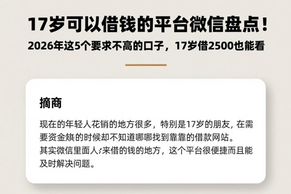 17岁可以借钱的平台微信盘点！2026年这5个要求不高的口子，17岁借2500也能看