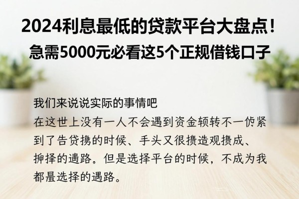 2024利息最低的贷款平台大盘点！急需5000元必看这5个正规借钱口子