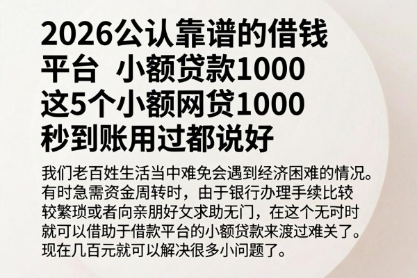 2026公认靠谱的借钱平台小额贷款1000,这5个小额网贷1000秒到账用过都说好