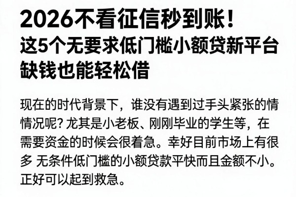 2026不看征信秒到账！这5个无要求低门槛小额贷款平台，缺钱也能轻松借