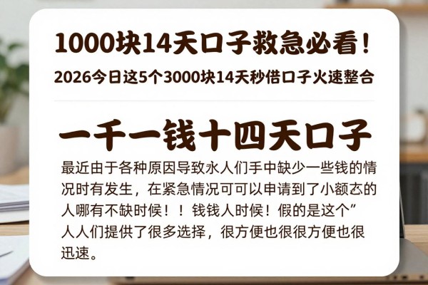 1000块14天口子救急必看！2026今日这5个3000块14天秒借口子火速整合