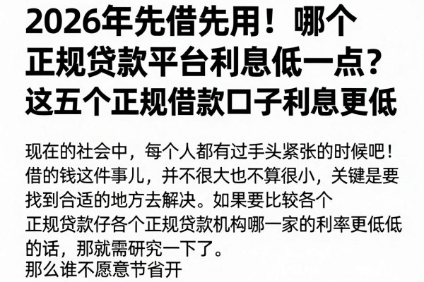 2026年先借先用!哪个正规贷款平台利息低一点?这五个正规借款口子利息更低