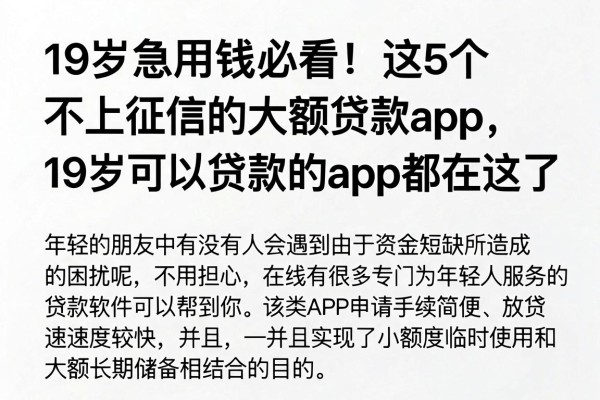 19岁急用钱必看！这5个不上征信的大额贷款app，19岁可以贷款的app都在这了