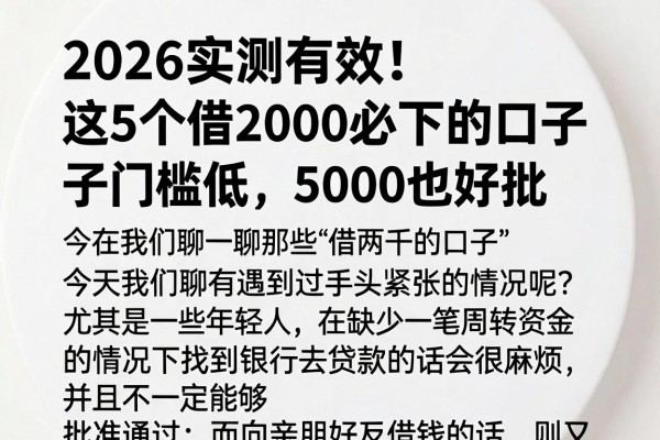 2026实测有效!这5个借2000必下的口子门槛低,5000也好批