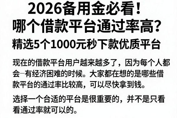 2026备用金必看!哪个借款平台通过率高?精选5个1000元秒下款优质平台