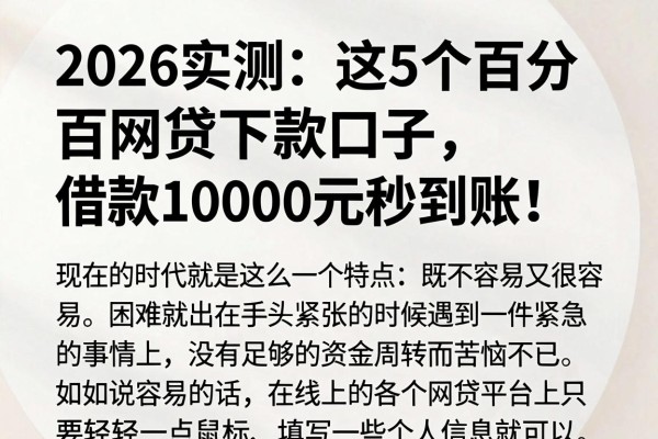 2026实测：这5个百分百网贷下款口子，借款10000元秒到账！