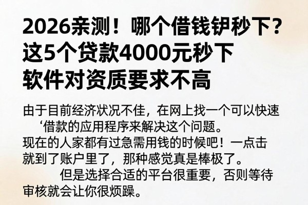 2026亲测!哪个借钱app秒下?这5个贷款4000元秒下软件对资质要求不高