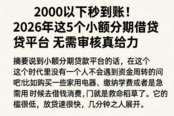 2000以下秒到账!2026年这5个小额分期借贷平台真给力,无需审核直接借