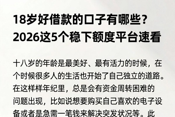 18岁好借款的口子有哪些?2026这5个稳下额度平台速看