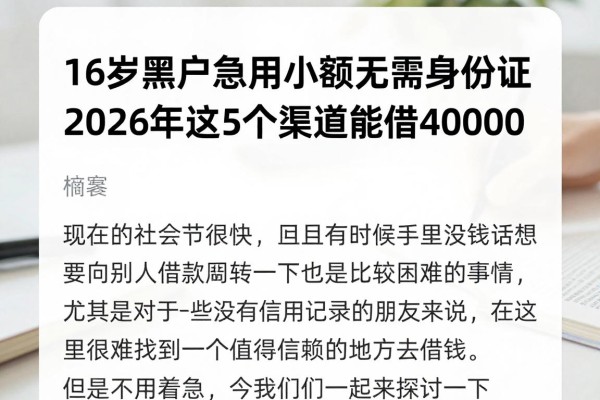 16岁黑户急用小额无需身份证,2026年这5个渠道能借40000