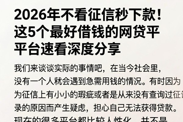 2026年不看征信秒下款!这5个最好借钱的网贷平台速看深度分享