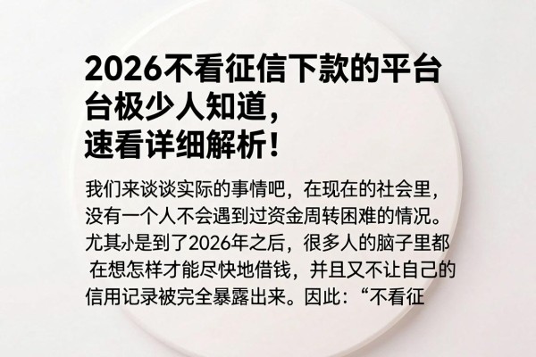 2026不看征信下款的平台极少人知道,速看详细解析!