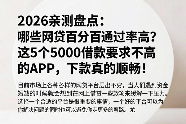 2026亲测盘点:哪些网贷百分百通过率高?这5个5000借款要求不高的APP,下款真的顺畅!