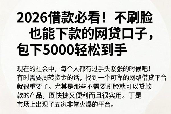 2026借款必看!不刷脸也能下款的网贷口子,包下5000轻松到手