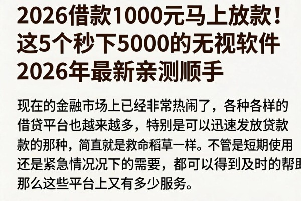 2026借款1000元马上放款!这5个秒下5000的无视软件,2026年最新亲测顺手