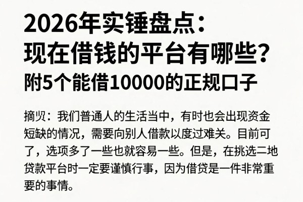 2026年实锤盘点：现在能借钱的平台有哪些？附5个能借10000的正规口子