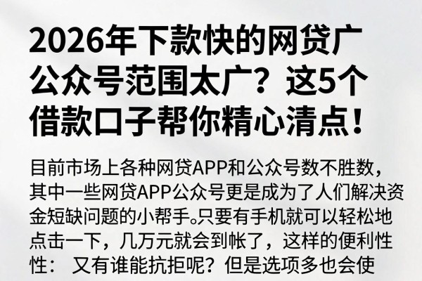 2026年下款快的网贷app公众号范围太广?这5个借款口子帮你精心清点!
