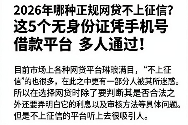 2026年哪种正规网贷不上征信？这5个无身份证凭手机号借款平台多人通过！