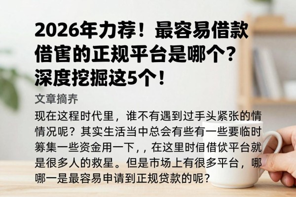 2026年力荐!最容易借款的正规平台是哪个?深度挖掘这5个!
