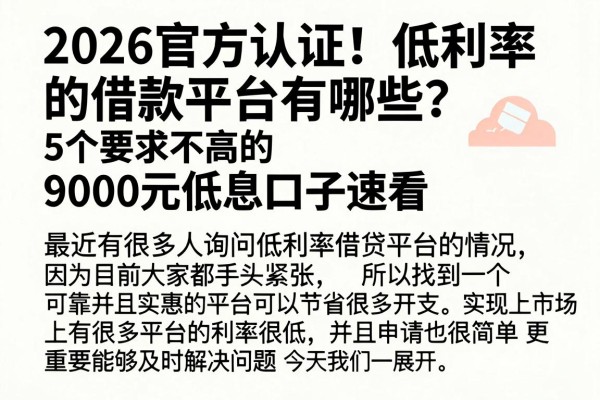 2026官方认证！低利率的借款平台有哪些？这5个要求不高的9000元低息口子速看