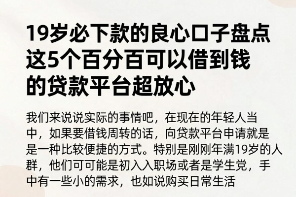 19岁必下款的良心口子盘点,这5个百分百可以借到钱的贷款平台超放心