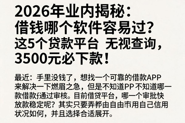 2026年业内揭秘:借钱哪个软件容易过?这5个贷款平台无视查询,3500元必下款!