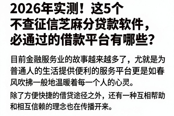 2026年实测!这5个不查征信芝麻分贷款软件,必通过的借款平台有哪些?