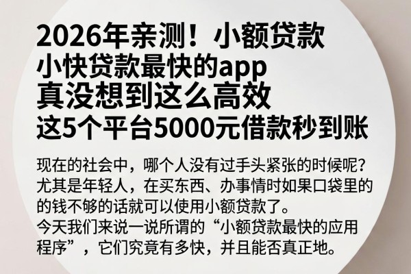 2026年亲测!小额贷款最快的app真没想到这么高效,这5个平台5000元借款秒到账