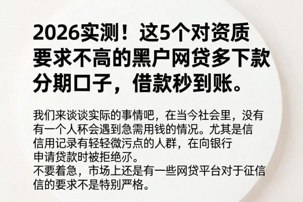 2026实测!这5个对资质要求不高的黑户网贷多下款的分期口子,借款秒到账