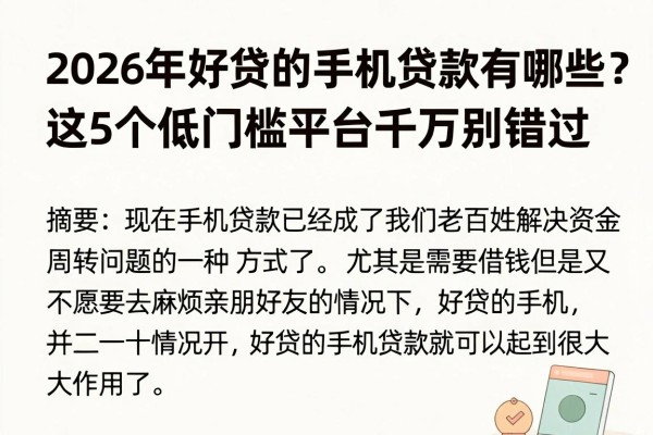 2026年好贷的手机贷款有哪些?这5个低门槛平台千万别错过