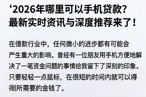 2026年哪里可以手机贷款？最新实时资讯与深度推荐来了！
