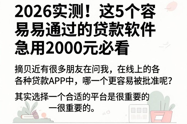 2026实测!这5个容易通过的贷款软件,急用2000元必看