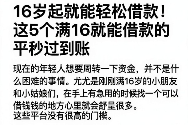 16岁起就能轻松借款!这5个满16就能借款的平台秒过到账