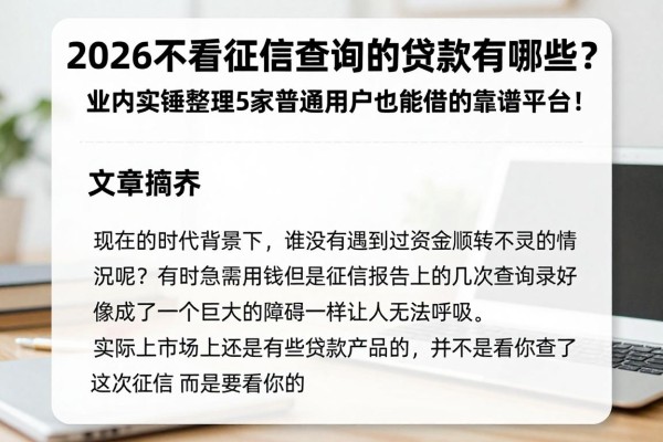 2026不看征信查询的贷款有哪些?业内实锤整理5家普通用户也能借的靠谱平台!