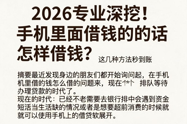 2026专业深挖!手机里面借钱的话怎样借钱?这几种方法秒到账
