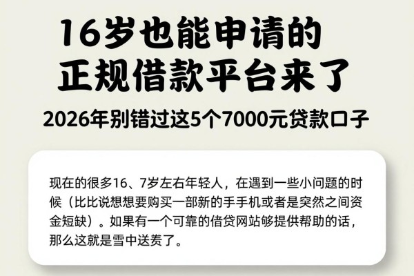16岁也能申请的正规借款平台来了!2026年别错过这5个7000元贷款口子