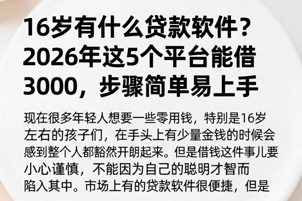 16岁有什么贷款软件?2026年这5个平台能借3000,步骤简单易上手